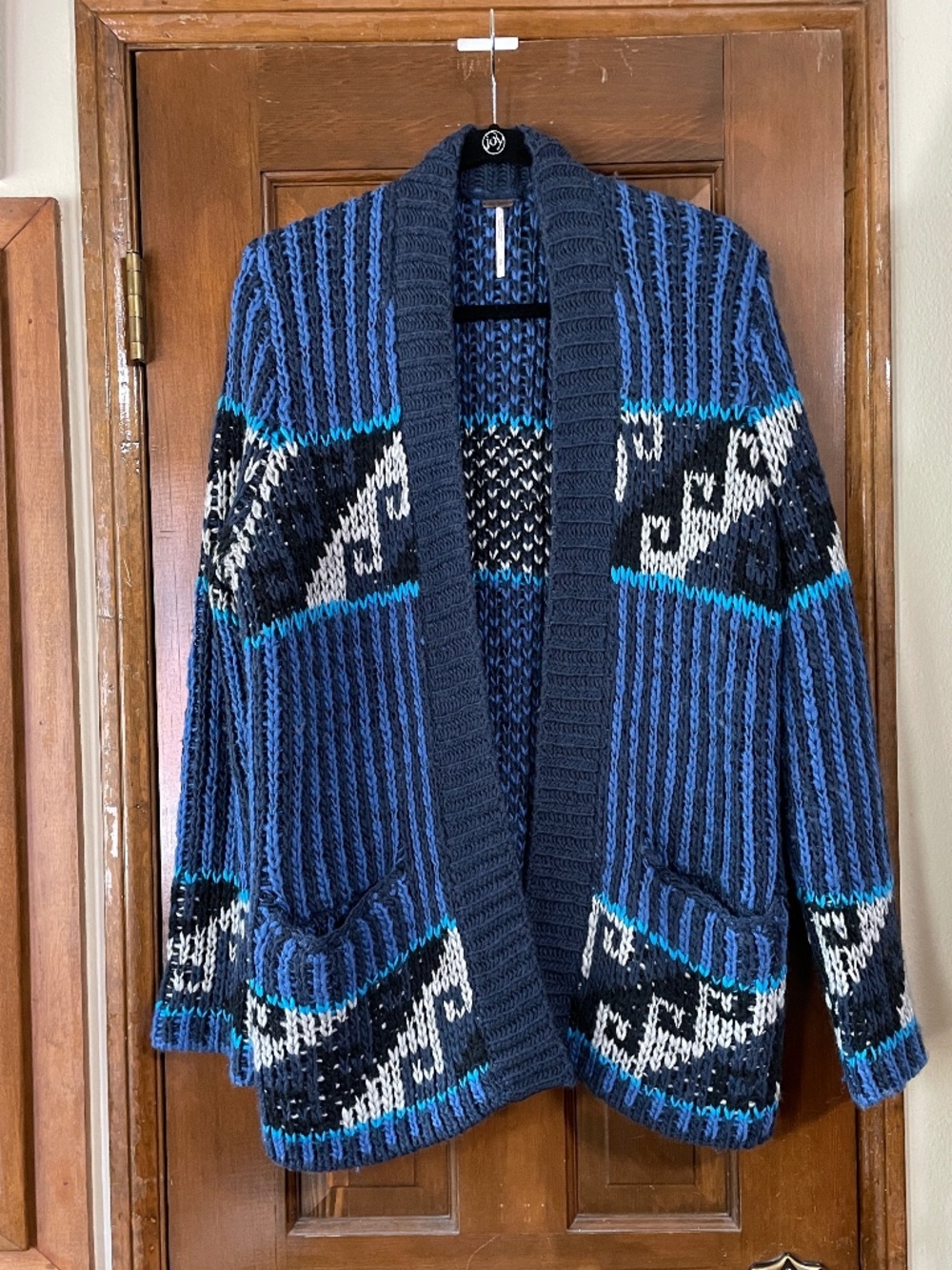 Free People Women's Size S/P Blue & Black Knit Cardigan Sweater